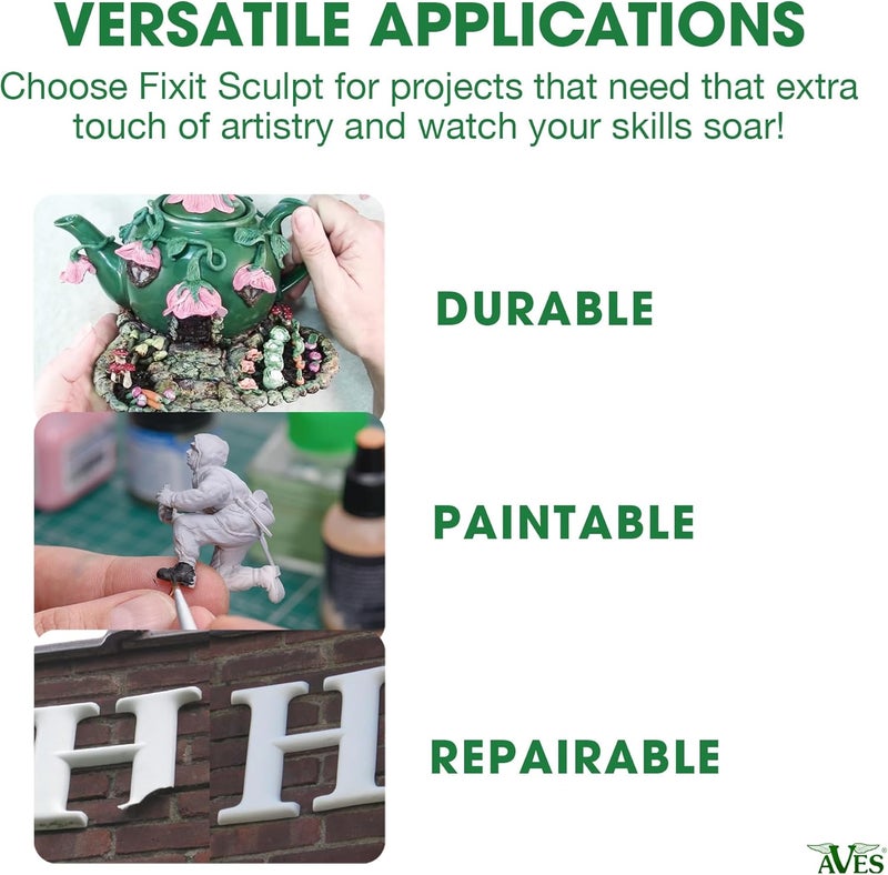 Aves Fixit Sculpt - 2 Part Air Hardening Epoxy Modeling & Repair Compound (A & B) - 1 lb, Durable Self Dry Clay for Sculpting, Repairs, Waterproof, Adhesive & Easy to Use - Canvas (Sand Like Color) - Image 5