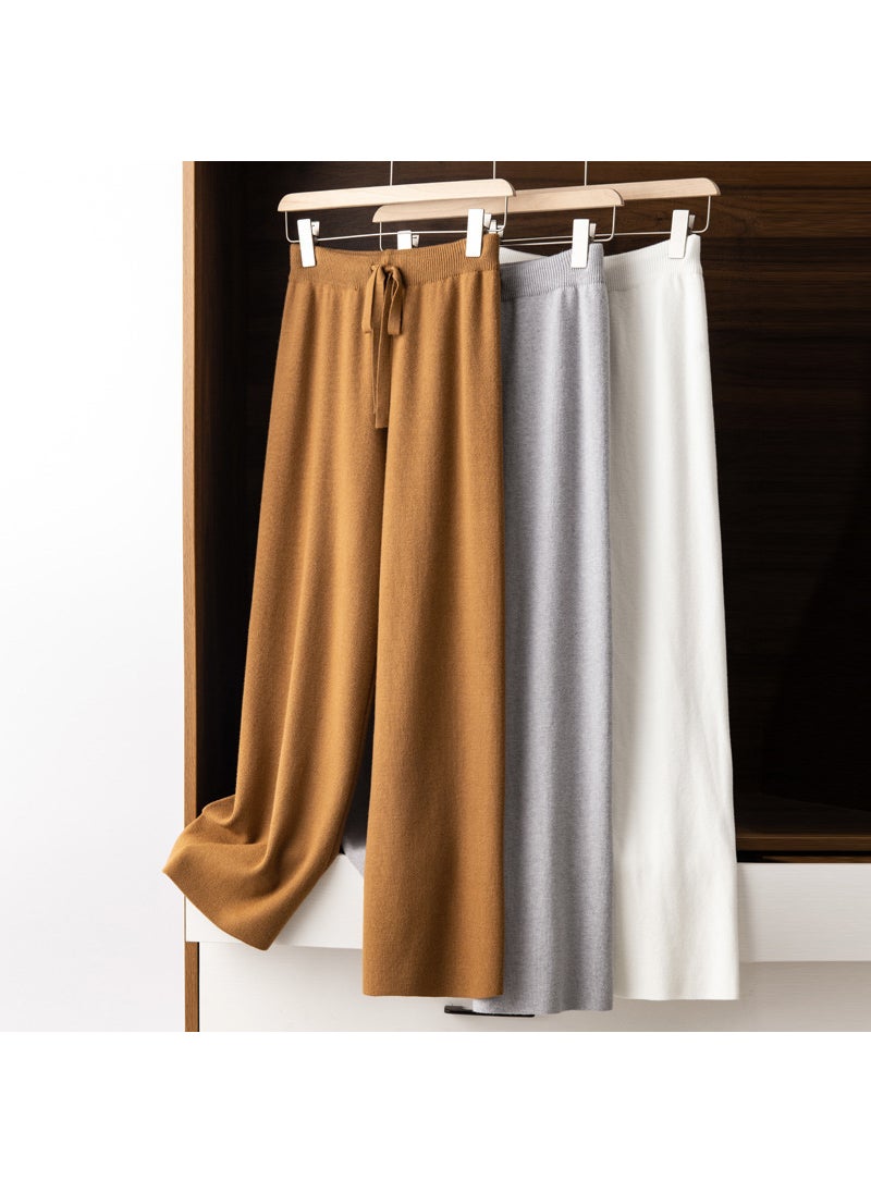 Generic - High Waist Knit Palazzo Pants 2024 Light gray - Image 1