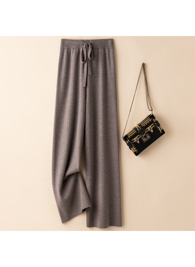 Generic - High Waist Knit Palazzo Pants 2024 Light gray - Image 1