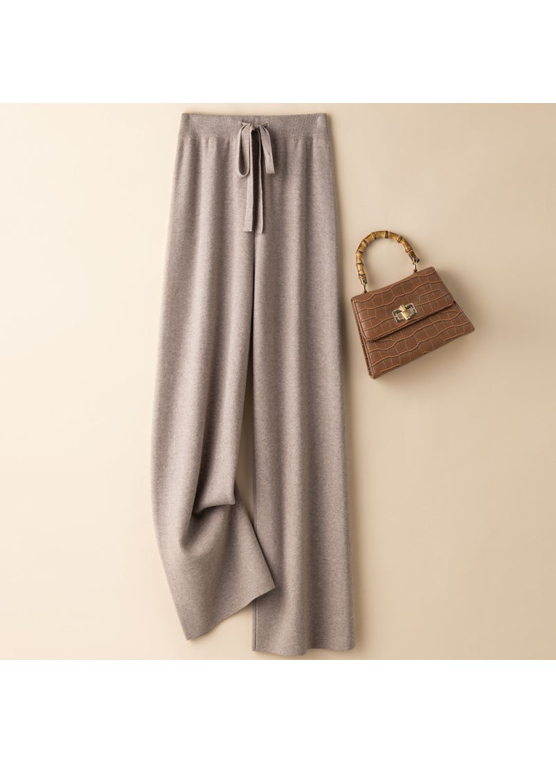 Generic - High Waist Knit Palazzo Pants 2024 Light gray - Image 1