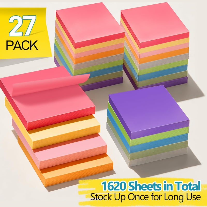 Xnluothsk 27 Pack of 3x3 Inch Sticky Notes Self-Stick Memo Pads - 1620 Sheets in Total! Great for Home, Office & School - Image 3