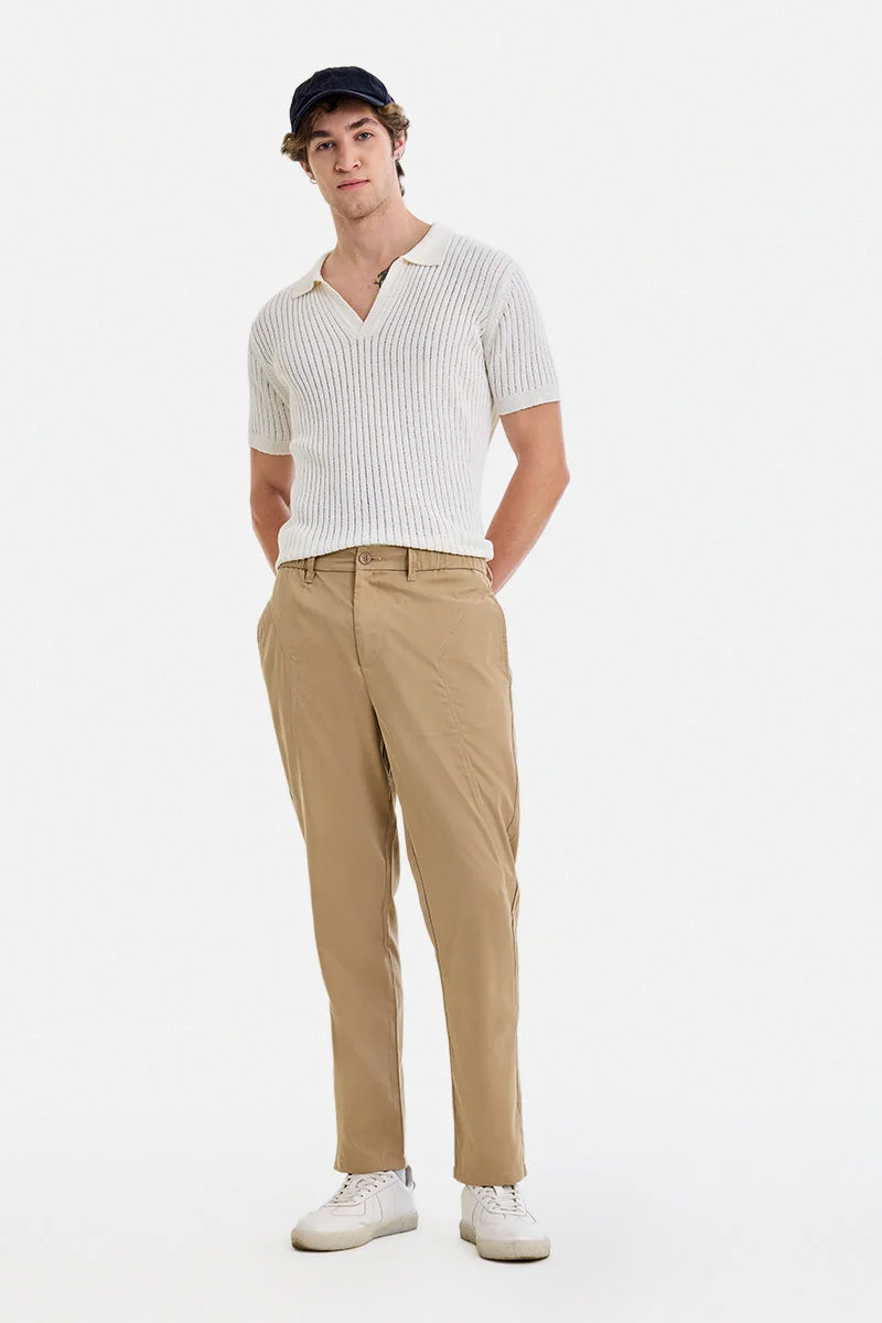سنيتش Beige Solid Relaxed Casual Trousers
