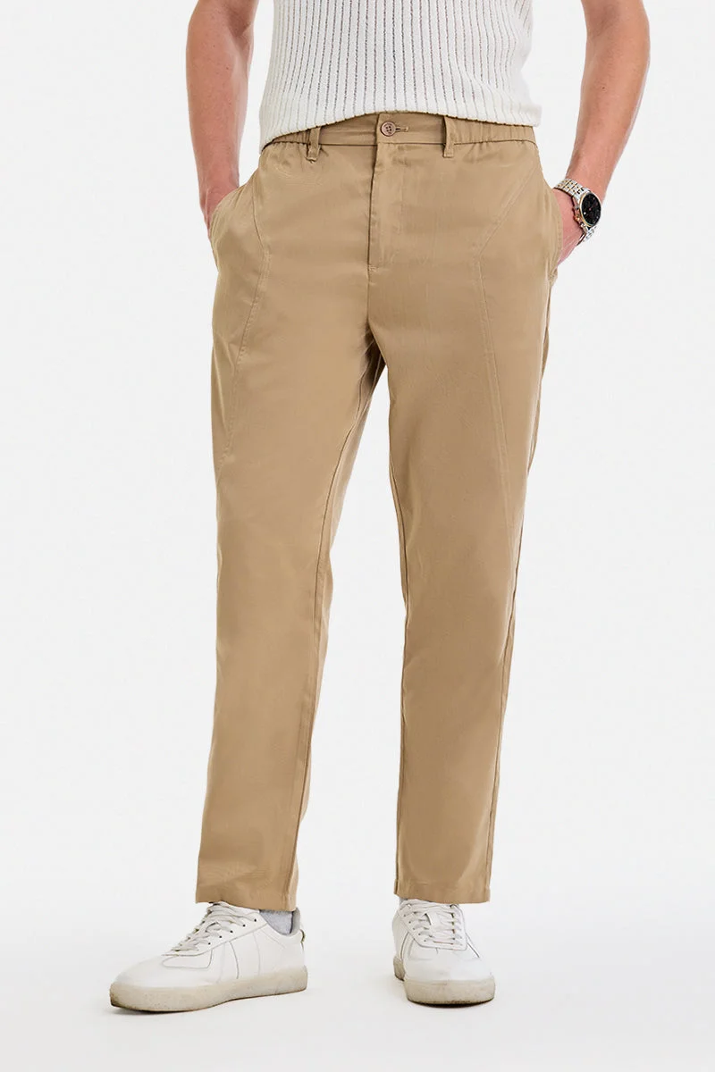 سنيتش Beige Solid Relaxed Casual Trousers