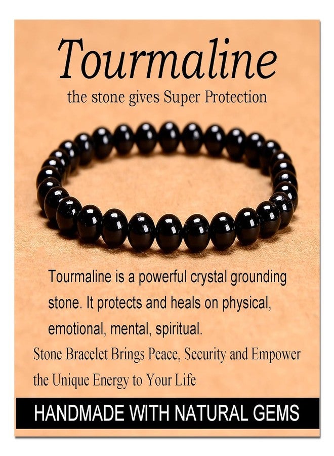EDMIRIA Original AAA Black Tourmaline Stone Bracelet For Both Men & Women | Reiki Crystal Healing Bracelet Help To Protect Against Negative Energy | 8mm Bead size for Yoga Reiki Meditation Feng Shui - Image 2