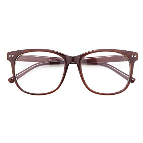 GQUEEN Fake Non Prescription Glasses Clear Lens for Women Men Oversized Frame UV400 Protection Brown, 201581 - Image 1