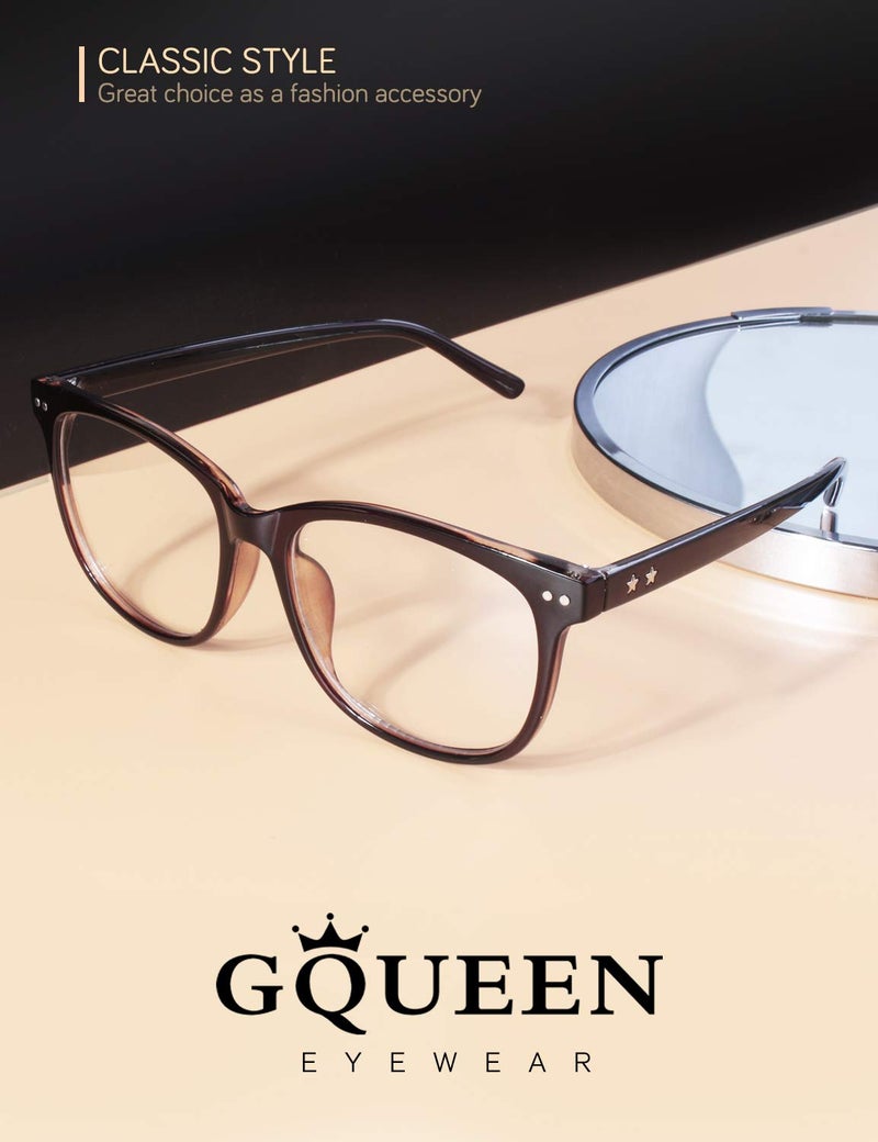 GQUEEN Fake Non Prescription Glasses Clear Lens for Women Men Oversized Frame UV400 Protection Brown, 201581 - Image 2