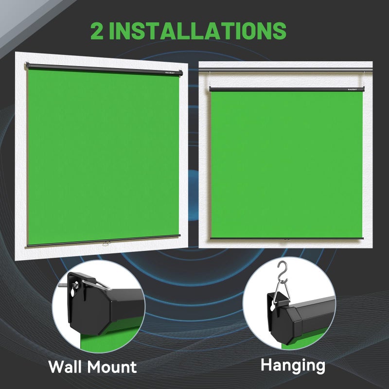 RAUBAY Retractable Pull Down Green Screen - 78.7" x 86.6" Collapsible Wall-Mount Background for Professional Video Production, Chroma Key Backdrop for YouTube, TikTok, Streaming, Video Conferencing - Image 5