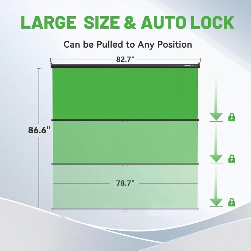 RAUBAY Retractable Pull Down Green Screen - 78.7" x 86.6" Collapsible Wall-Mount Background for Professional Video Production, Chroma Key Backdrop for YouTube, TikTok, Streaming, Video Conferencing - Image 2