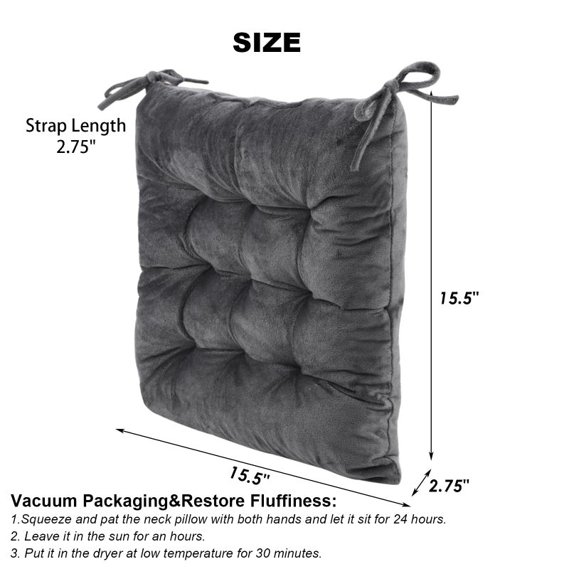 MissSoul 4 Pack Square Seat Cushion Chair Pads for Kitchen Dining Chairs  Soft Comfort Velvet Chair Mat Pillow Cushions with Ties for Office Desk Living Room Tatami 15.5 ""  Dark Gray - Image 1