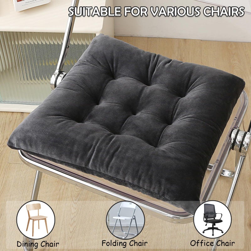 MissSoul 4 Pack Square Seat Cushion Chair Pads for Kitchen Dining Chairs  Soft Comfort Velvet Chair Mat Pillow Cushions with Ties for Office Desk Living Room Tatami 15.5 ""  Dark Gray - Image 4