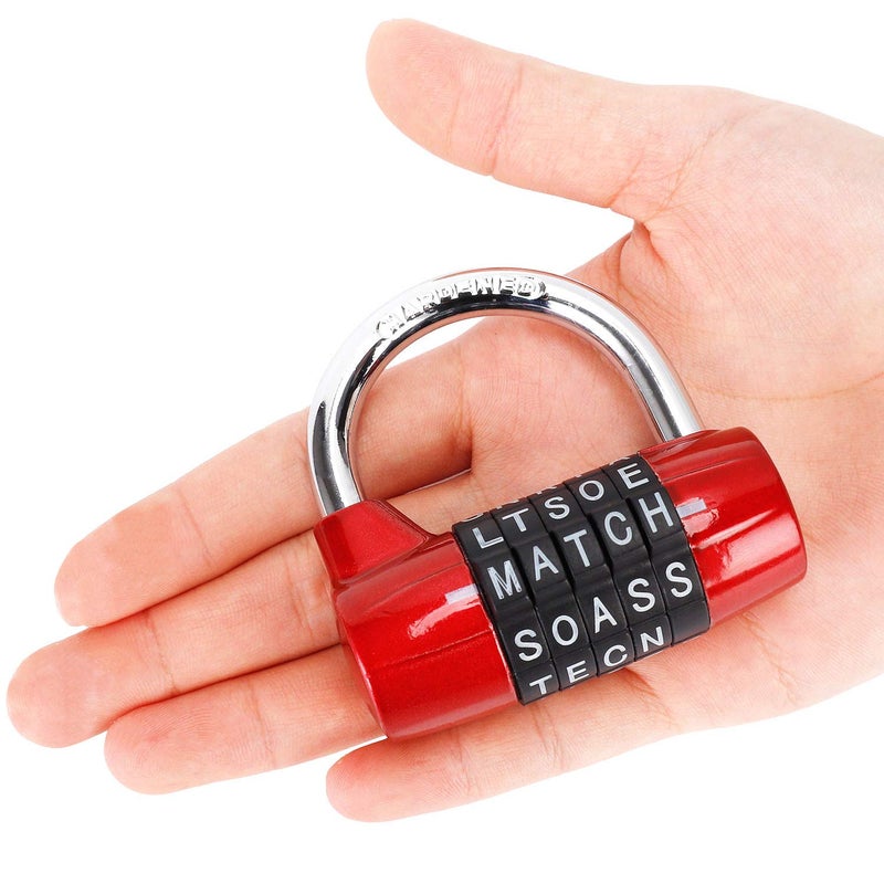 Cluckyu Gym Locker Lock 5 Letter Heavy Duty Alloy Padlock Password Sturdy Security Padlock-Easy To Set Your Own Keyless Resettable Combo-Red - Image 5