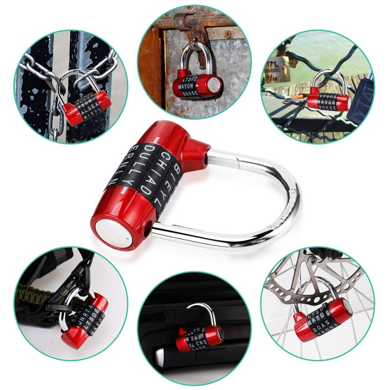 Cluckyu Gym Locker Lock 5 Letter Heavy Duty Alloy Padlock Password Sturdy Security Padlock-Easy To Set Your Own Keyless Resettable Combo-Red - Image 3