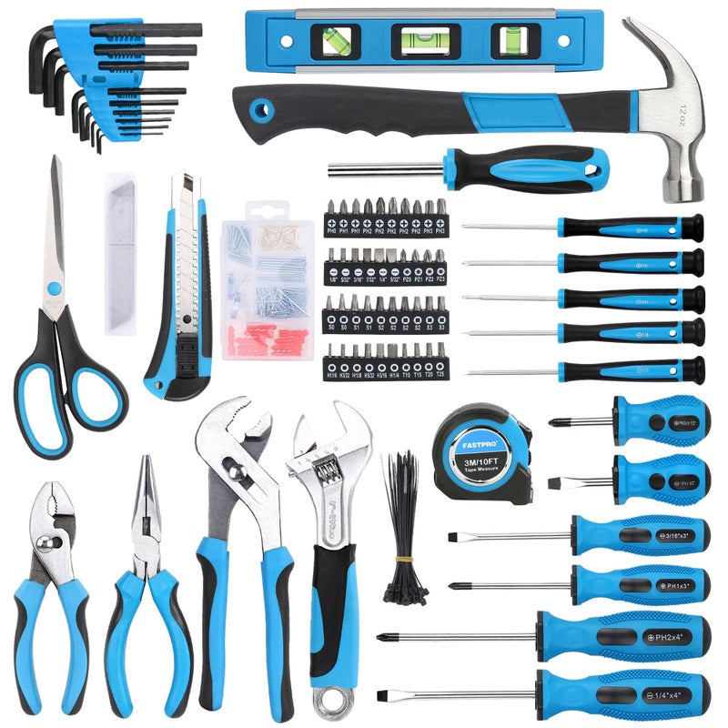 FASTPRO 220-Piece Home Tool Set, Household Repairing Tool Kit with 12-Inch Wide Mouth Open Storage Tool Bag, Blue - Image 3