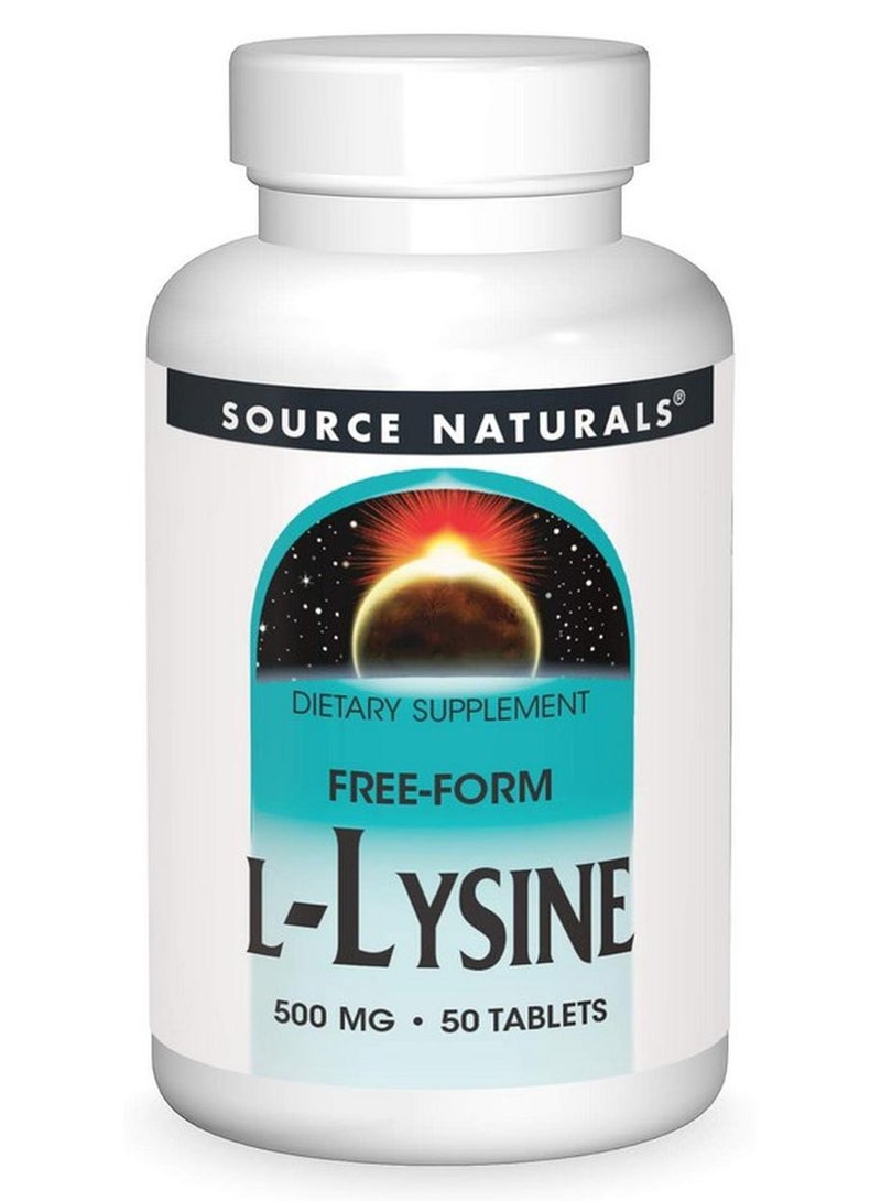 Source Naturals مكمل حمض أميني ذو شكل حر 500 ملغ من ليسين يدعم تكوين الطاقة والكولاجين 50 قرصًا - Image 1