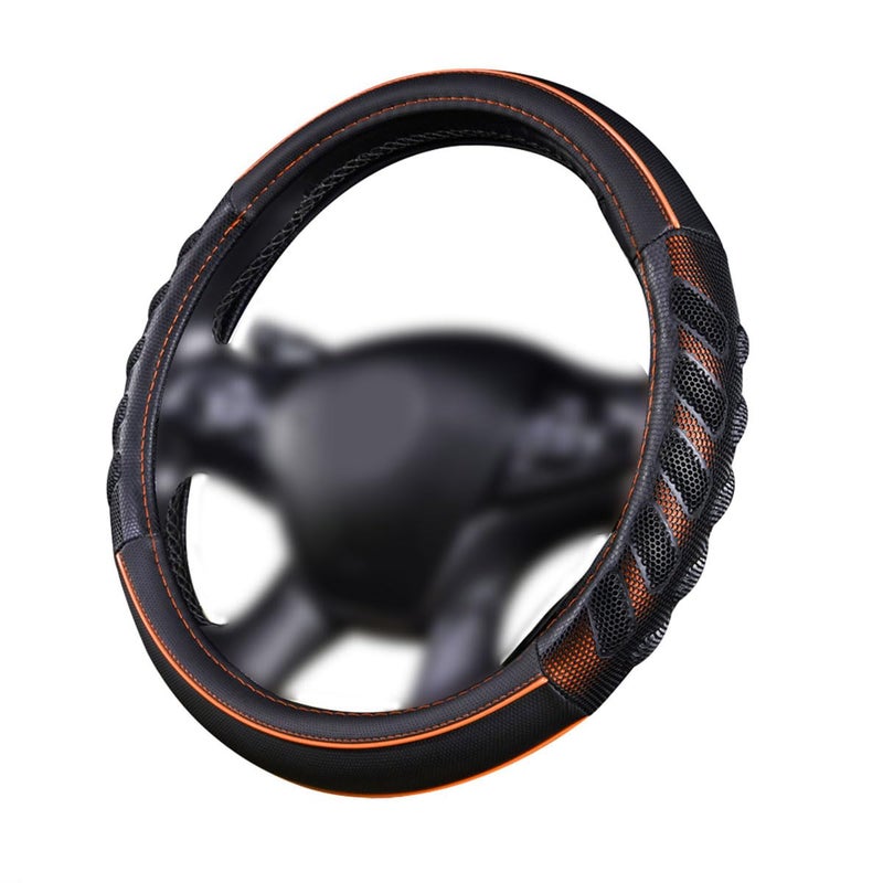 Flying Banner car Steering Wheel Cover Faux Leather Massage Universal fit 3D Honeycomb Hole Anti-Slip Sporty 15 Inches (Orange Black)