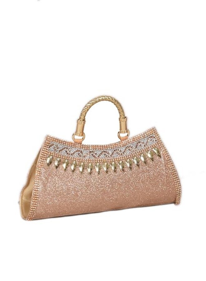 SuneshCreation Stylish Silk Beaded Wedding Clutch for Ladies, Premium Fabric Purse for Women (Rose Gold) - Image 4
