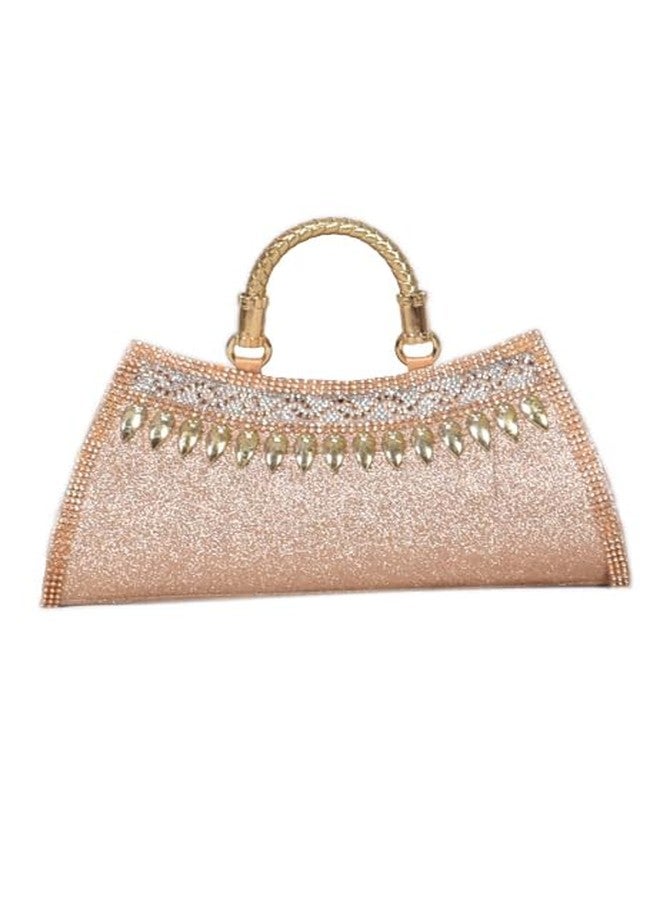 SuneshCreation Stylish Silk Beaded Wedding Clutch for Ladies, Premium Fabric Purse for Women (Rose Gold) - Image 1
