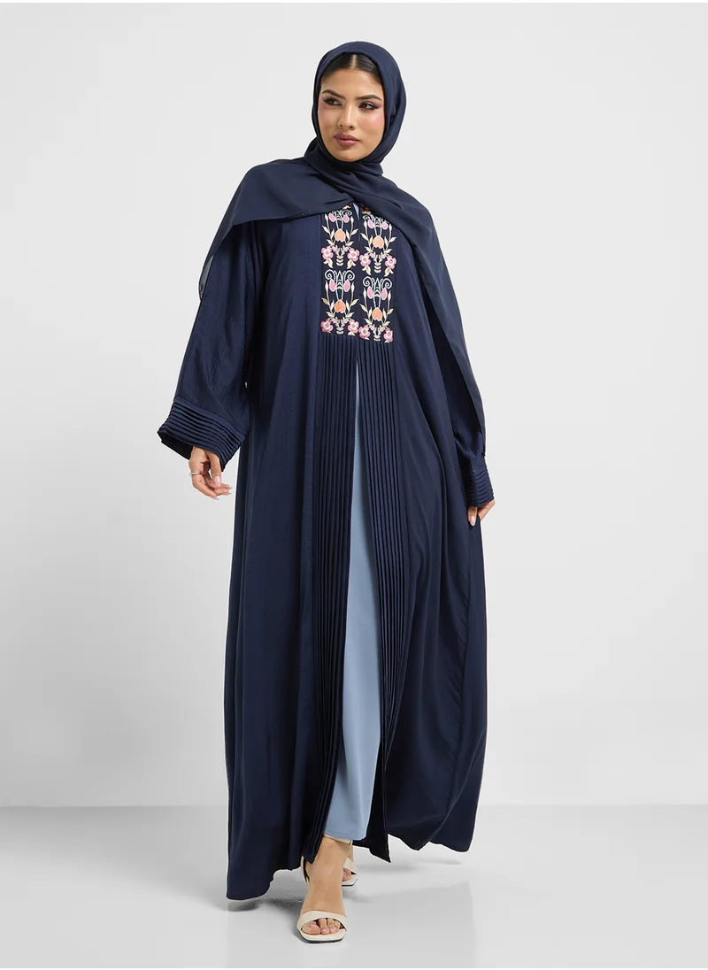 hayas closet Embroidered V-Neck Flared Sleeve Abaya