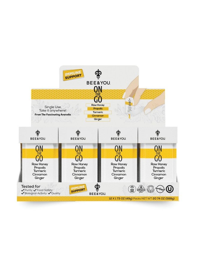 BEE & YOU Bee and You On The Go, Immune Support Supplement, Raw Honey, Propolis, Turmeric, Cinnamon, Ginger, Superfrood, Great Tasting, for Kids and Adults, 12 Pack, 1.73 oz Each - Image 1