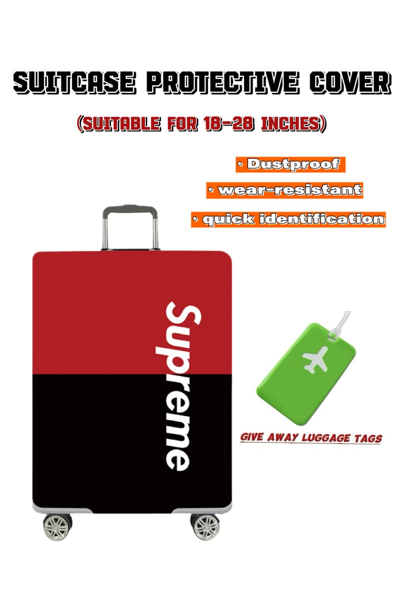 TNGames Supreme Pattern Streetwear Brand Fashionable & Stain-Resistant Design Extra Thick & Highly Elastic Suitcase Protector Cover (Fits 18-21 Inch Luggage) + Free Macaron Apple Green PVC Luggage Tag | Dustproof & Scratchproof - Easy Airport Identification - Image 1