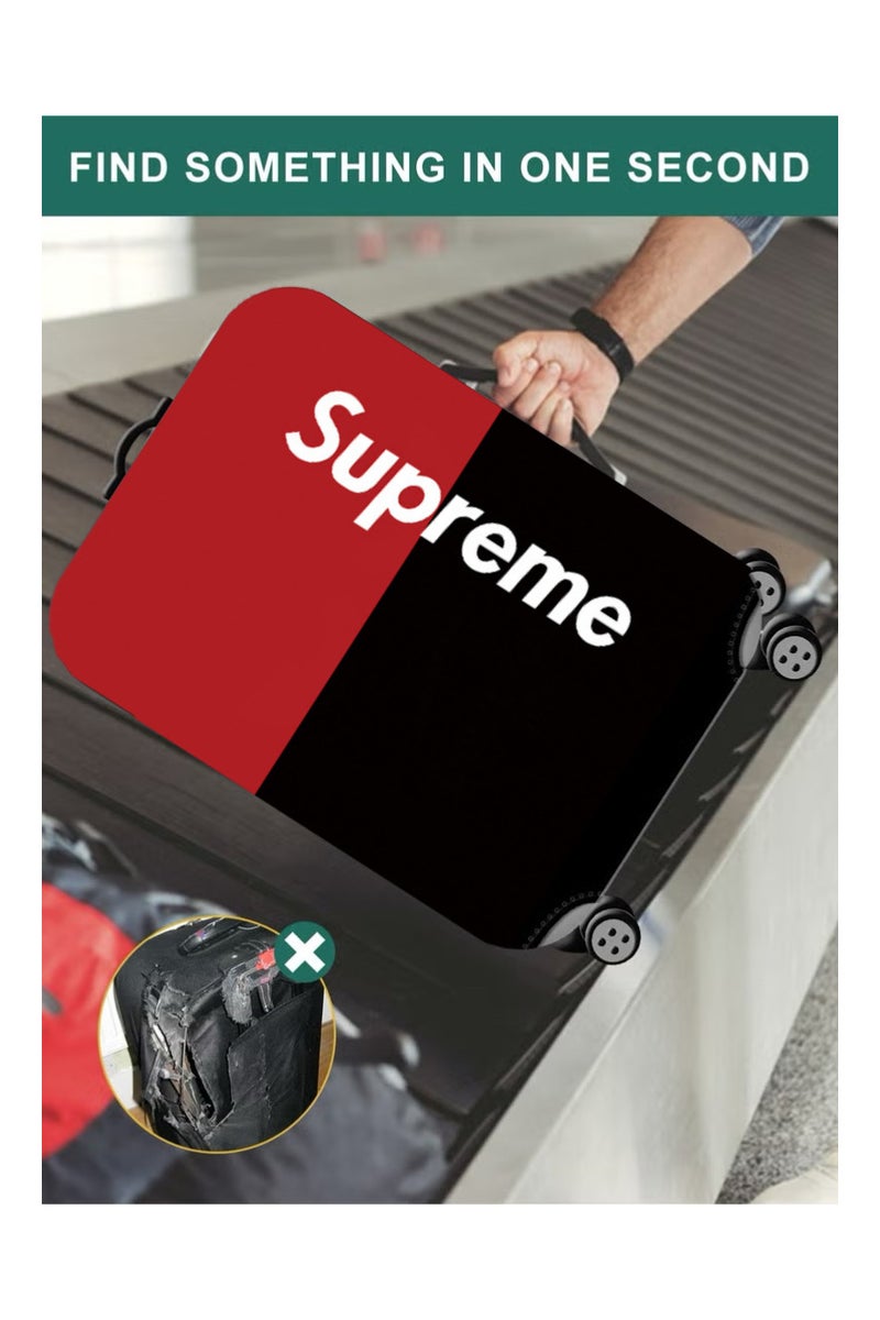 TNGames Supreme Pattern Streetwear Brand Fashionable & Stain-Resistant Design Extra Thick & Highly Elastic Suitcase Protector Cover (Fits 18-21 Inch Luggage) + Free Macaron Apple Green PVC Luggage Tag | Dustproof & Scratchproof - Easy Airport Identification - Image 2