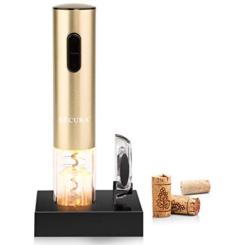 Secura Electric Wine Opener Automatic Bottle Corkscrew Opener with Foil Cutter Rechargeable Champagne Gold