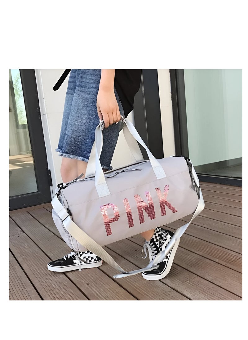 MXM - Duffel Women Bag | Travel Sports PINK Handbag | Sports Gym Yoga Shoes Waterproof Tote Girls Bag ( Gray ) - Image 1