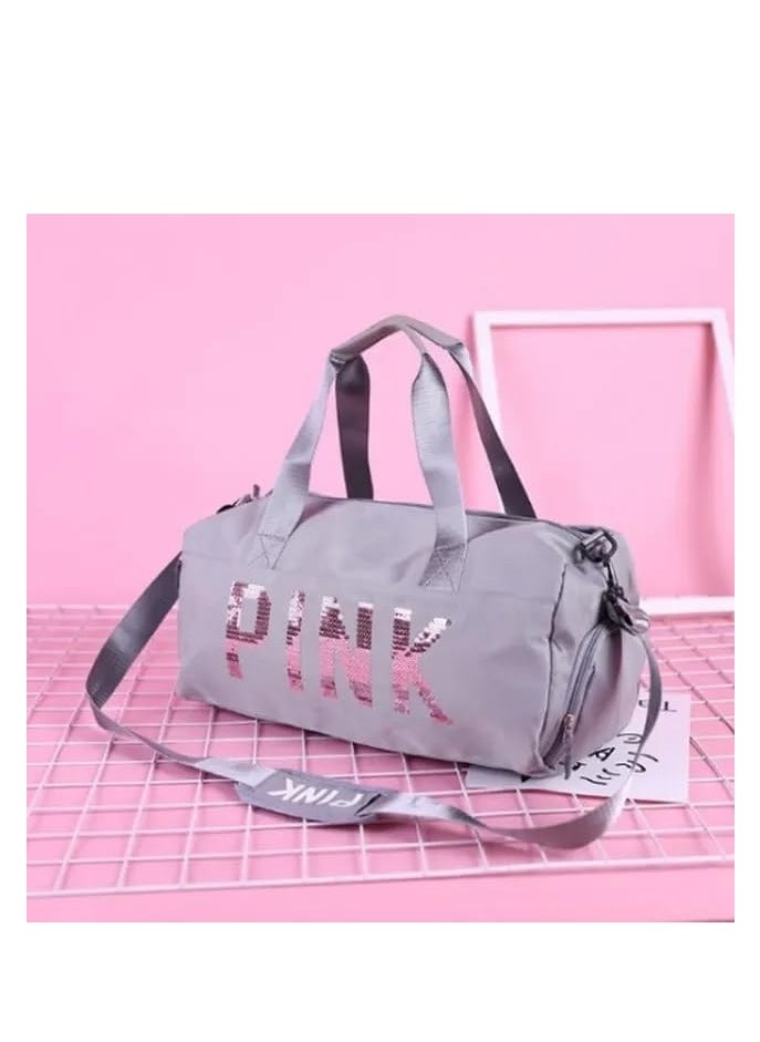 MXM - Duffel Women Bag | Travel Sports PINK Handbag | Sports Gym Yoga Shoes Waterproof Tote Girls Bag ( Gray ) - Image 1
