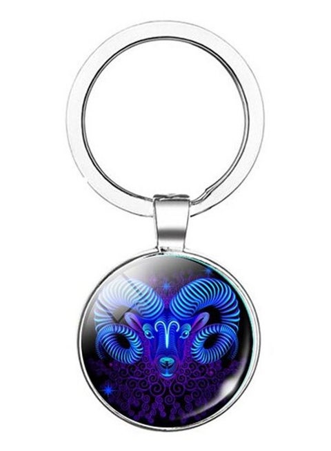 Aries Zodic Style Keychain Silver/Blue
