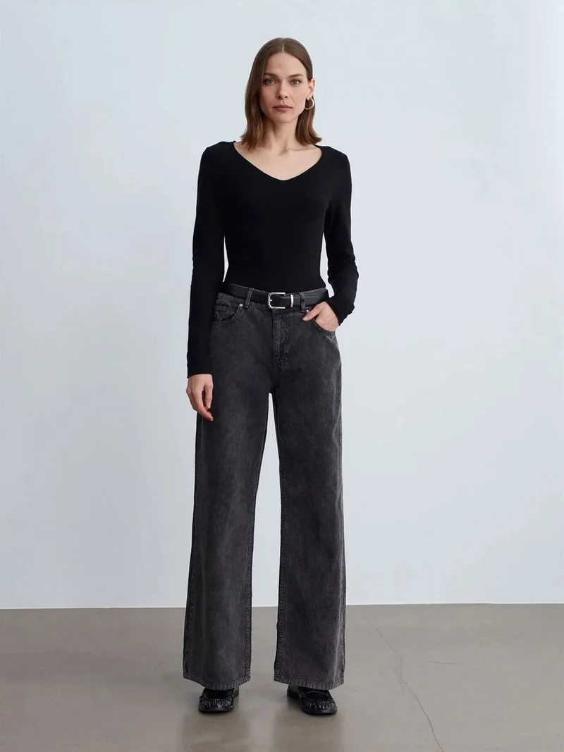 Dilvin DILVIN High-Waist Wide-Leg Cotton Trousers