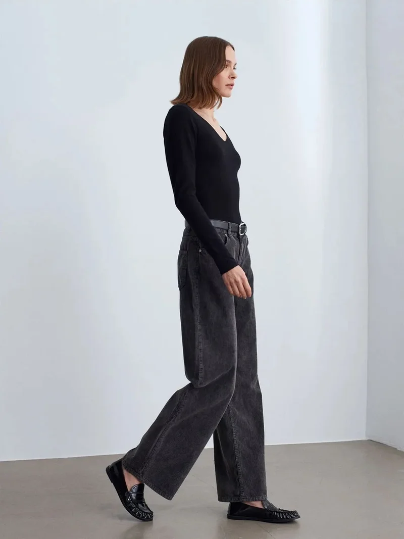 Dilvin DILVIN High-Waist Wide-Leg Cotton Trousers