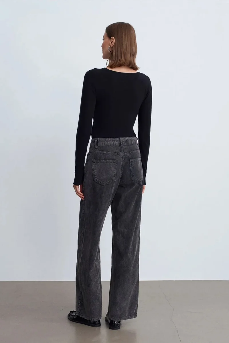 Dilvin Charcoal Grey DILVIN High-Waist Wide-Leg Cotton Trousers for Women | Best Price UAE
