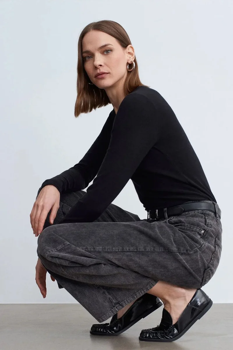Dilvin Charcoal Grey DILVIN High-Waist Wide-Leg Cotton Trousers for Women | Best Price UAE