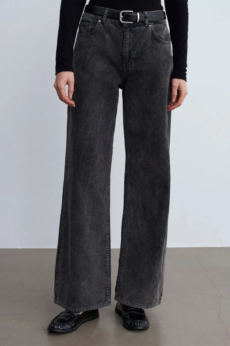 Dilvin Charcoal Grey DILVIN High-Waist Wide-Leg Cotton Trousers for Women | Best Price UAE