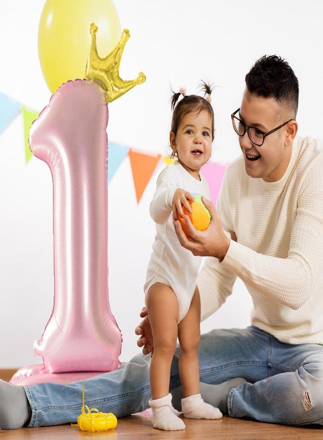 Eoopoon 42 Inch Crown Pink Number Balloon, Number 1 Balloon with Base for Girls 1th Birthday Party Decoration, Anniversary Decor Theme Party Supplies (Pink 1) - Image 3