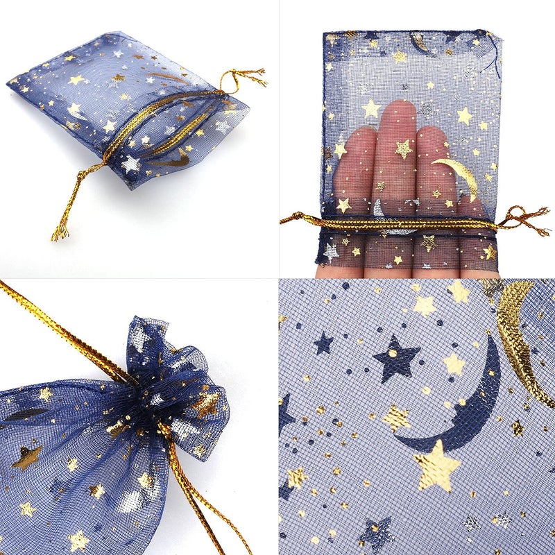SUMAJU 100 Pieces Moon Star Organza Jewelry Candy Bags, 2.7x3.5 Inch Sheer Navy Organza Pouch Small Gift Bags with Drawstring for Wedding Valentine's Day Party Favors - Image 3