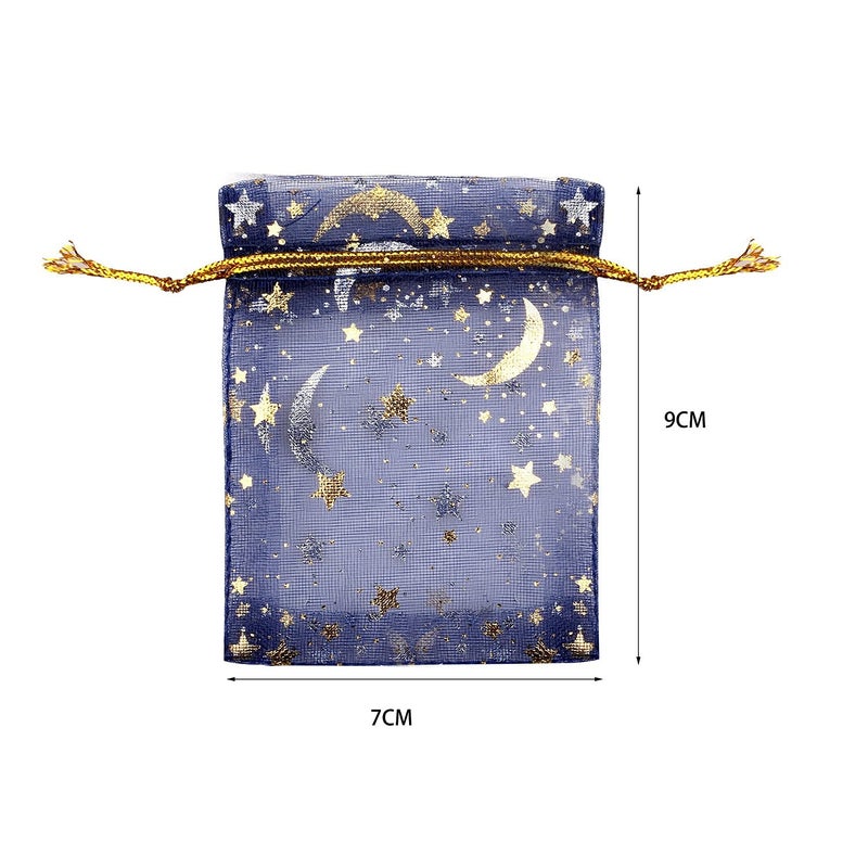 SUMAJU 100 Pieces Moon Star Organza Jewelry Candy Bags, 2.7x3.5 Inch Sheer Navy Organza Pouch Small Gift Bags with Drawstring for Wedding Valentine's Day Party Favors - Image 2