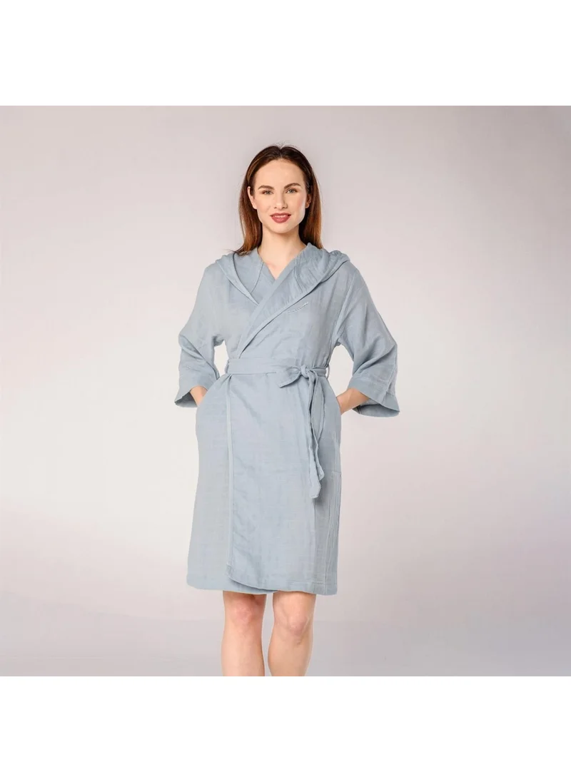 Miespiga Virgo Embroidered Muslin Bathrobe Turquoise