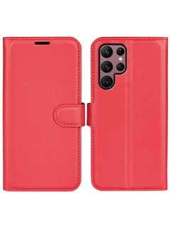 Applicable For SamsungS23ultra Phone Case Flip Card Holder Protective Case S24 Leather Phone Leather Case-Color:Red-Applicable Model:For SamsungS21 FE