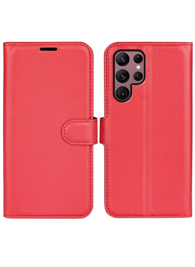 Generic - Applicable For SamsungS23ultra Phone Case Flip Card Holder Protective Case S24 Leather Phone Leather Case-Color:Red-Applicable Model:For SamsungS21 FE - Image 1