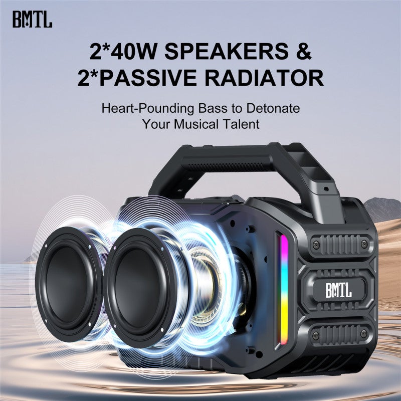 Portable Outdoor Bluetooth Speaker: 80W Peak Power Subwoofer With Deep Bass - 20-Hour Battery Life IPX6 Waterproof Shock-Resistant Design - 6 Dynamic Lighting Modes For Outdoor Parties Poolside Rugged - Image 5