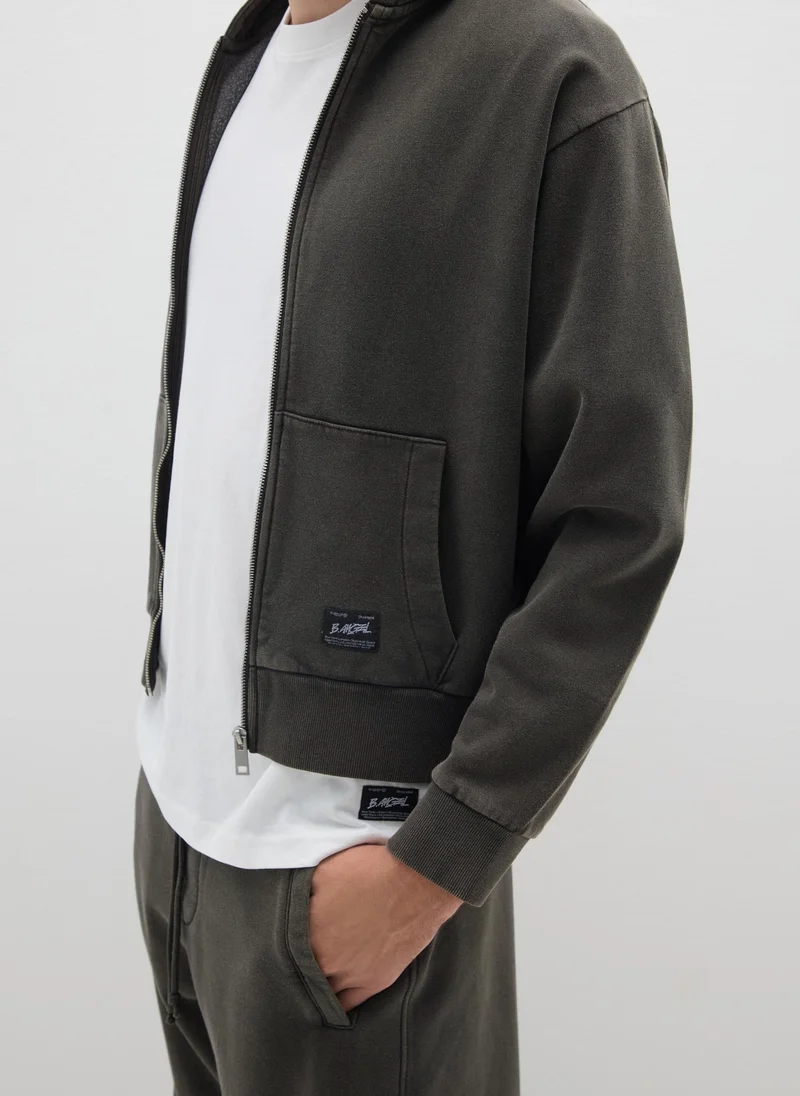 Ovs  OVS Black Cotton Blend Hoodie With Zip for Men | Best Price UAE