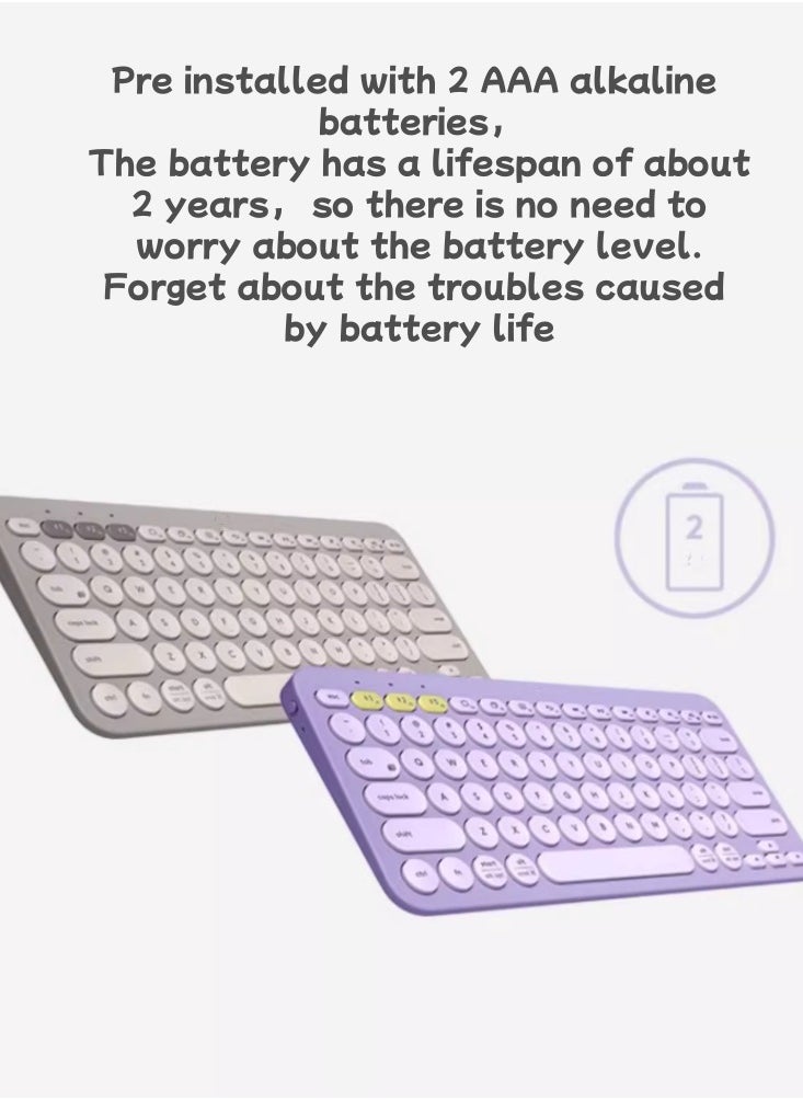 Wireless Bluetooth Keyboard Office Multi Device Lightweight Portable Light Sound Purple