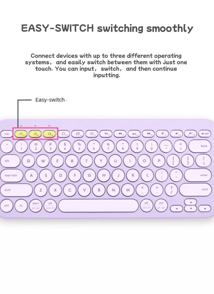 Wireless Bluetooth Keyboard Office Multi Device Lightweight Portable Light Sound Purple