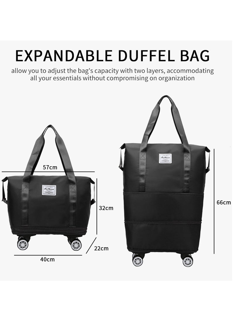 Generic Rolling Duffle Bag with Wheels,Expandable Carry On Luggage Bag with Wheels,Foldable Duffle Bag for Travel,Weekend Bag for Women,Travel Duffel Bag with Spinner Wheels,Large Gym Bag (Black)  - Image 2