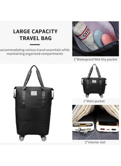 Generic Rolling Duffle Bag with Wheels,Expandable Carry On Luggage Bag with Wheels,Foldable Duffle Bag for Travel,Weekend Bag for Women,Travel Duffel Bag with Spinner Wheels,Large Gym Bag (Black)  - Image 3