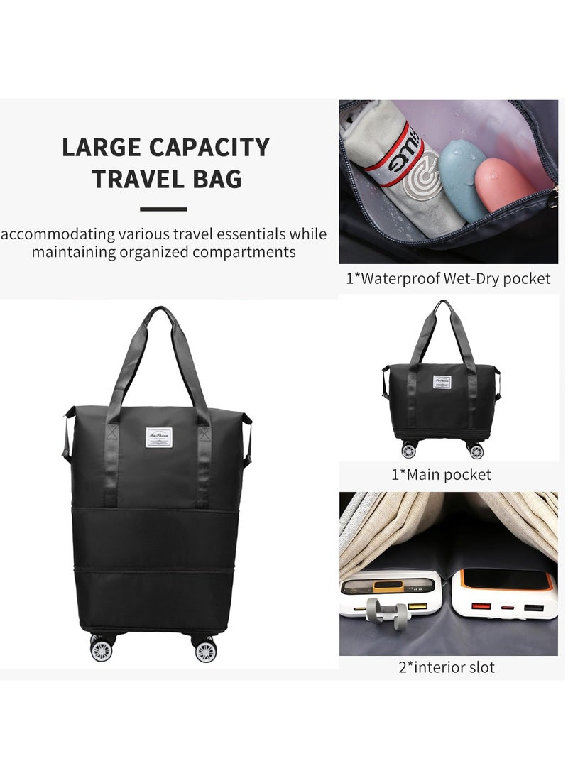 Generic Rolling Duffle Bag with Wheels,Expandable Carry On Luggage Bag with Wheels,Foldable Duffle Bag for Travel,Weekend Bag for Women,Travel Duffel Bag with Spinner Wheels,Large Gym Bag (Black)  - Image 3
