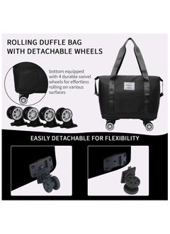 Generic Rolling Duffle Bag with Wheels,Expandable Carry On Luggage Bag with Wheels,Foldable Duffle Bag for Travel,Weekend Bag for Women,Travel Duffel Bag with Spinner Wheels,Large Gym Bag (Black)  - Image 4