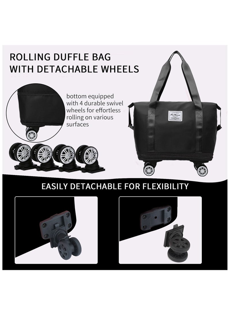 Generic Rolling Duffle Bag with Wheels,Expandable Carry On Luggage Bag with Wheels,Foldable Duffle Bag for Travel,Weekend Bag for Women,Travel Duffel Bag with Spinner Wheels,Large Gym Bag (Black)  - Image 4