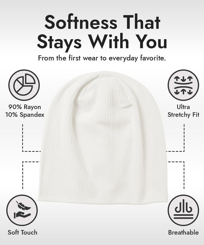 Revony Thin Slouchy Beanie - Soft Breathable Summer Hat for Men & Women White - Image 4